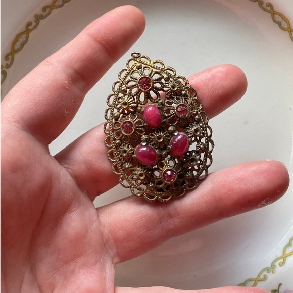 Lovely Art Deco Vintage 1920s - 1930s Filigree Dress Scarf Clip Rhinestones - Picture 1 of 9